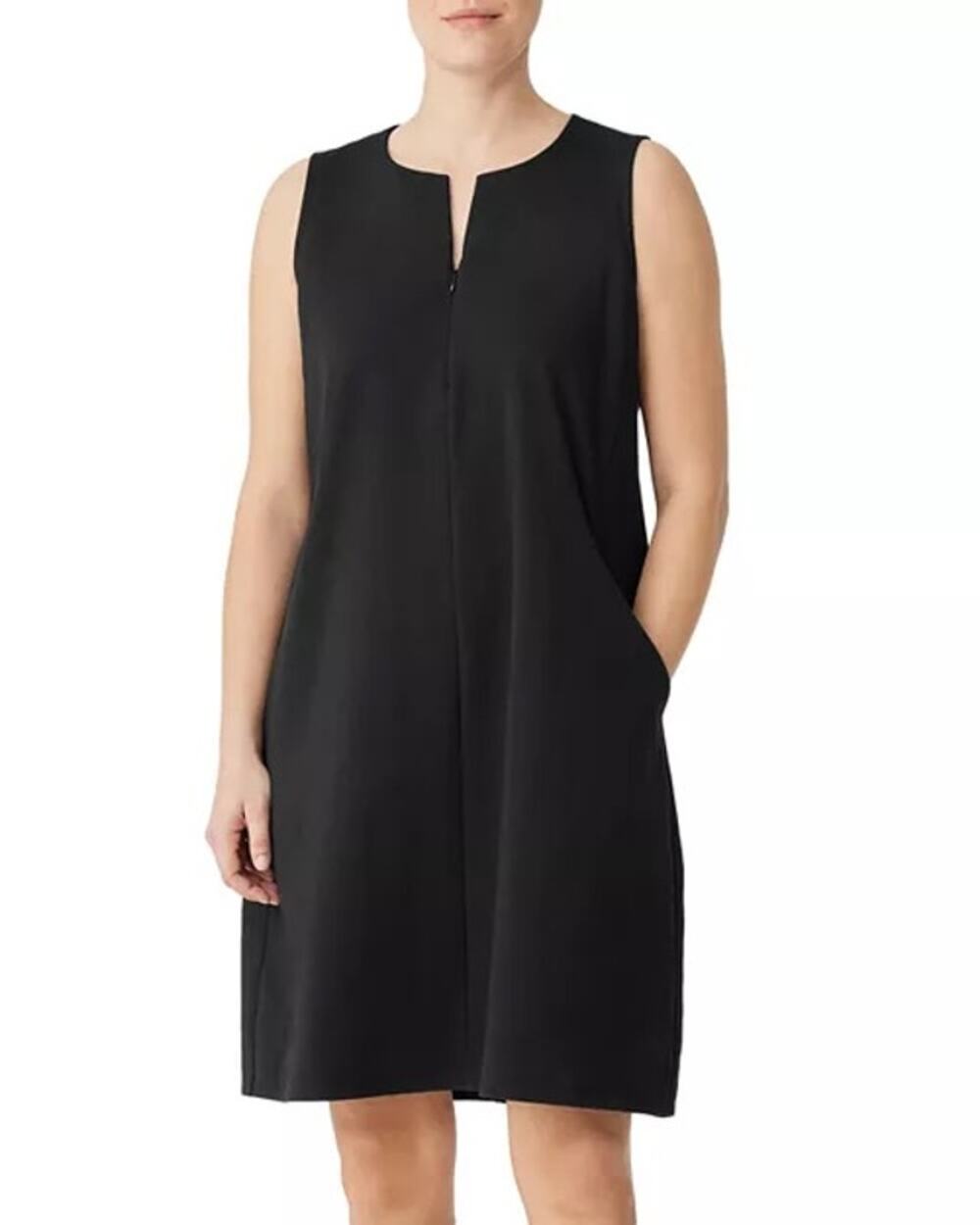 Eileen Fisher sleeveless shift dress black medium